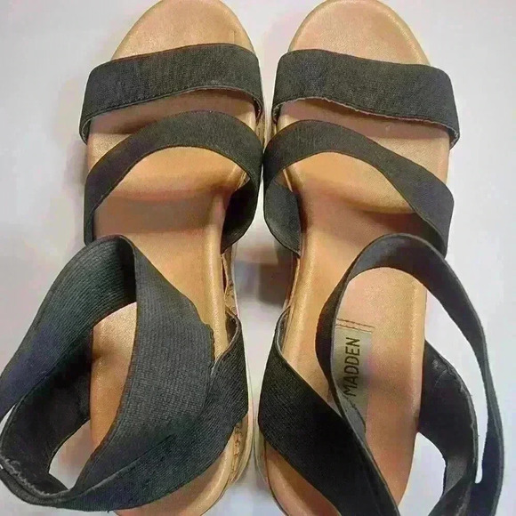 Steven Madden Beladonna Women's Black Strappy Sandals Stretch Cork Platform 8M - Picture 8 of 9